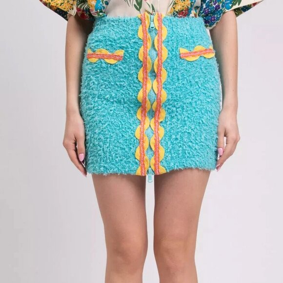 Moschino Couture 2014 RUNWAY COLLECTION AQUA FRENCH TERRY RIC RAC SKIRT ONLY 6 - Picture 7 of 12